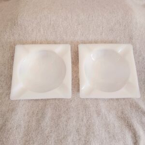 Lot of 2 - Vintage Milk Glass Ashtrays Small Square Modern Farmhouse